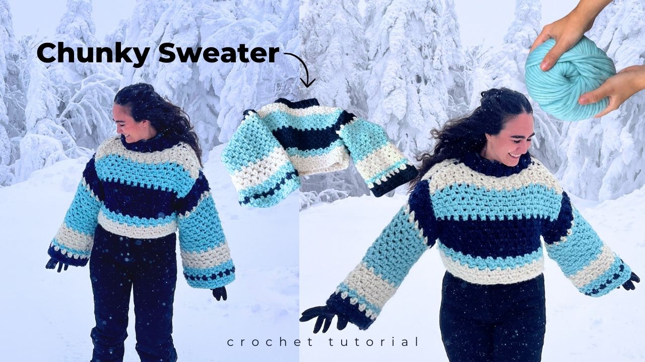 Tutorial paso a paso: Sueter Básico tejido a Crochet con Chunky Yarn